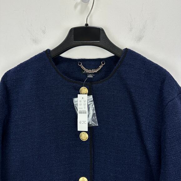 J.Crew Tweed Bomber Lady Jacket Navy Wool Blend Preppy Cropped Relaxed US 12 NWT - Picture 11 of 11